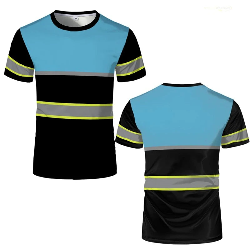 Einfache Streifen Sicherheit Arbeit T Shirts Sommer Casual Kurzarm 3D Gedruckt Rundhals T-shirts Mode Outdoor Übergroßen T-shirts Tops