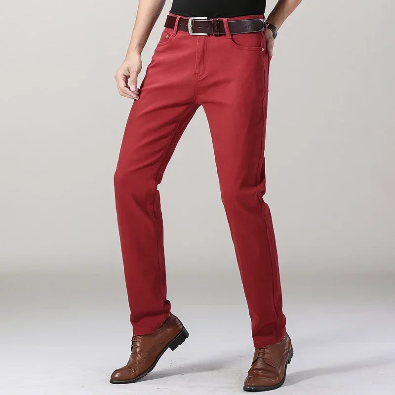 Männer Jeans Reine Weiße Mode Elastische Dünne Jugend Abnehmen Gerade Bein Männliche Hosen Business Casual Mittleren Alters High-End-Hose