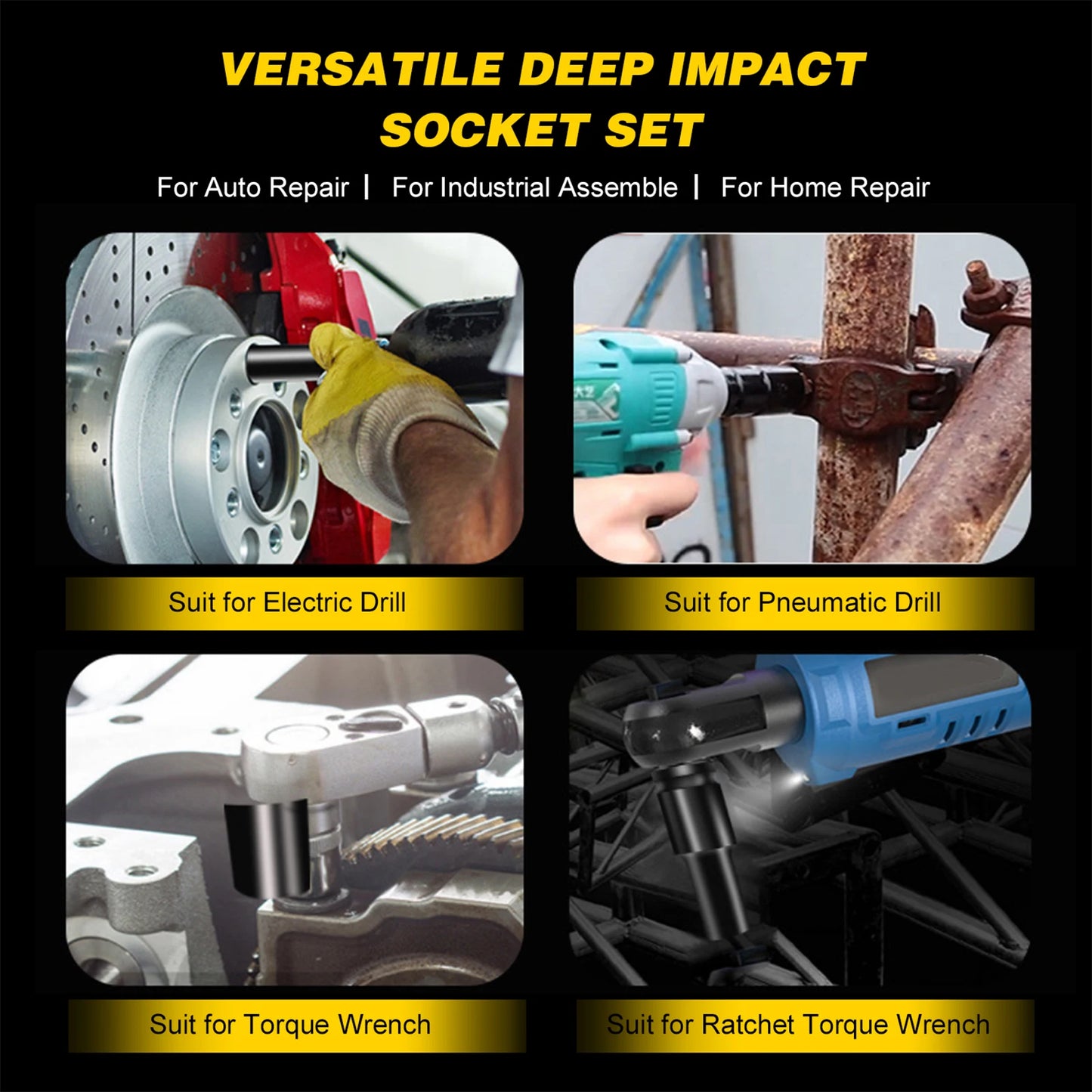 10-teiliges Steckschlüsselsatz, universelles pneumatisches Wartungswerkzeug mit tiefem Schlitz, Schraubenschlüsselsatz für mechanische Reparaturen von Automobilgeräten