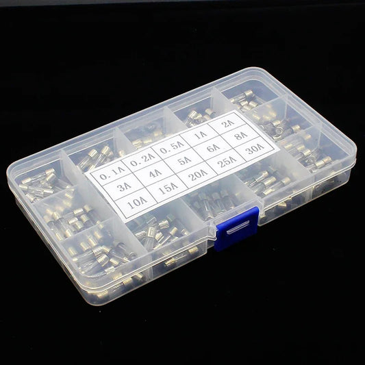 15 Arten 150 Stück 5 x 20 flinke Glasrohrsicherungen, Auto-Glasrohrsicherungen, sortiertes Kit 5 x 20 mit Box Fusiveis 0,1 A–30 A Haushaltssicherungen