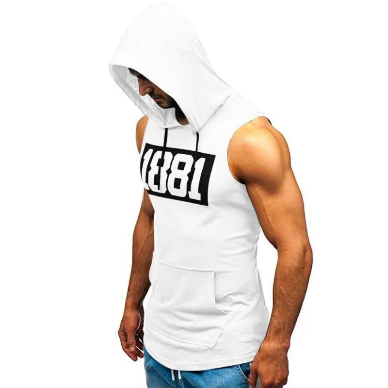 Herren Kapuze Tanktops Fitness studio Workout Training Hoodies ärmellose Bodybuilding Muskel abgeschnitten T-Shirt mit Tasche