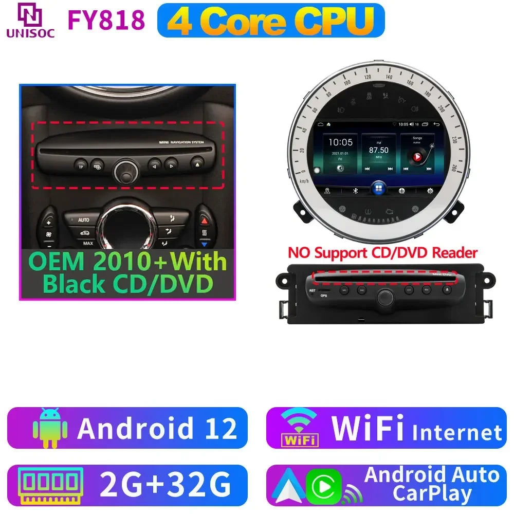 UIS7870 6nm 12G + 256G Android 13 Auto GPS Radio Player Für BMW Mini Cooper R55 R56 R57 R58 R59 R60 2010-2016 CarPlay Video Stereo