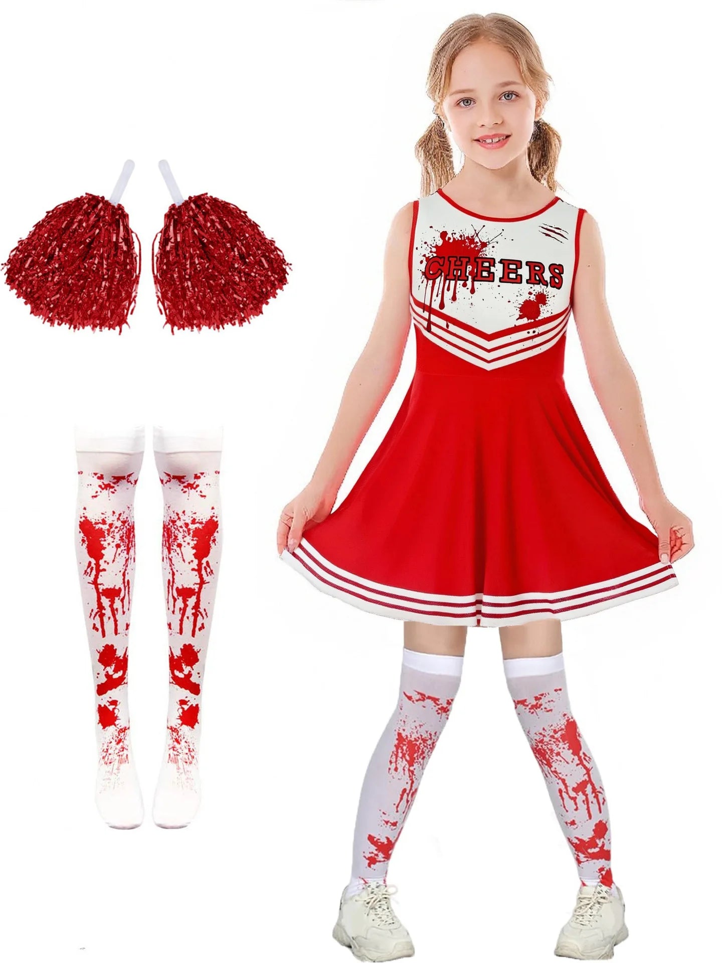 Halloween Party Kostüme Scary Blood Cosplay Kleidung Kinder Mädchen Digitaldruck Cheerleader Childs Kleid Hand Blumen Anzug
