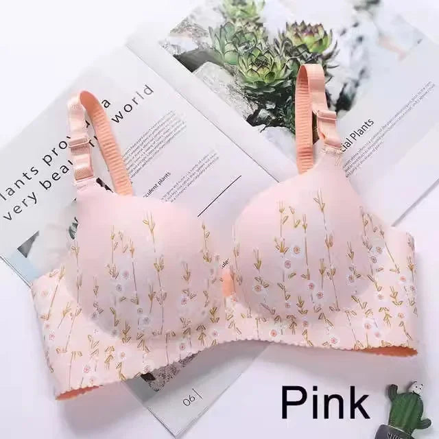 Frauen Blumendruck Nahtloser BH Sexy Dessous Floral Push Up BHs Einteilige Unterwäsche