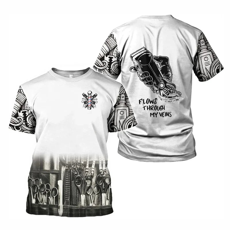 Barber Shop T Shirt Für Männer Friseur Grafik T-shirt 3D Gedruckt Kurzen Ärmeln Arbeit Tragen Tops Sommer Übergroßen T-shirts