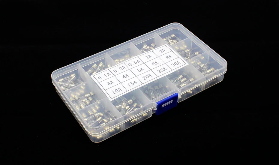 15 Arten 150 Stück 5 x 20 flinke Glasrohrsicherungen, Auto-Glasrohrsicherungen, sortiertes Kit 5 x 20 mit Box Fusiveis 0,1 A–30 A Haushaltssicherungen