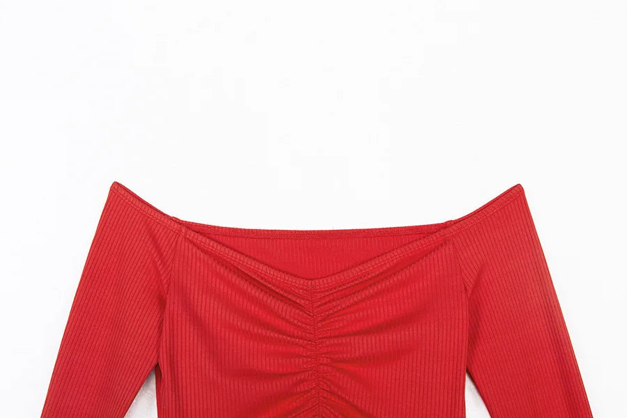 Frauen T-shirts sexy und club mode weibliche T-shirt langarm schulterfrei einfarbig dame T-shirt herbst grundlegende tees