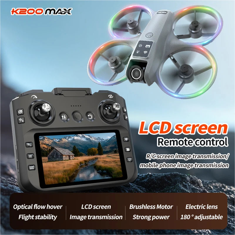 outdoor Portable Mini K200 MAX 4k drone gps 4.5 Inch Screen Remote Transmission Aerial Photo long range 4K camera flying drone