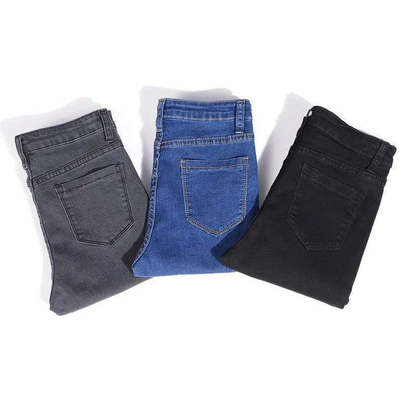 Jeans für Damen, Mama-Jeans, blau, grau, schwarz, für Damen, hochelastisch, 36, 38, 40, Stretch-Jeans, weiblich, gewaschener Denim, dünne Bleistifthose