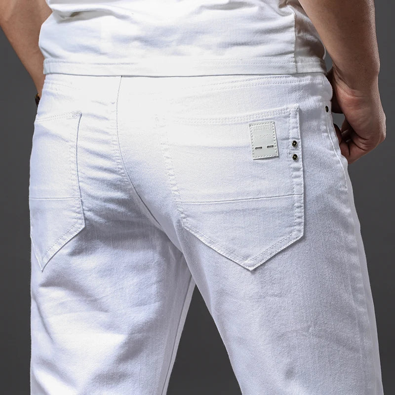 Weiße Jeans für Herren, modisch, lässig, klassischer Stil, schmale Passform, weiche Hose, männliche Marke, fortschrittliche Stretch-Hose