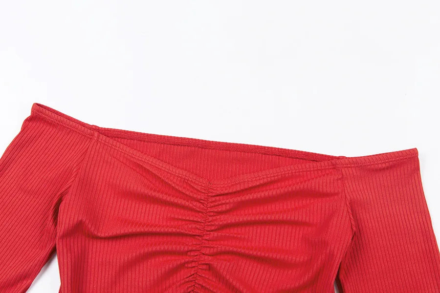 Frauen T-shirts sexy und club mode weibliche T-shirt langarm schulterfrei einfarbig dame T-shirt herbst grundlegende tees