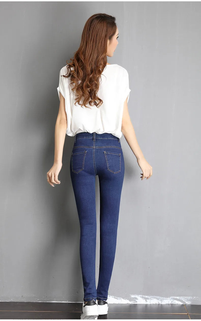Jeans für Damen, Mama-Jeans, blau, grau, schwarz, für Damen, hochelastisch, 36, 38, 40, Stretch-Jeans, weiblich, gewaschener Denim, dünne Bleistifthose