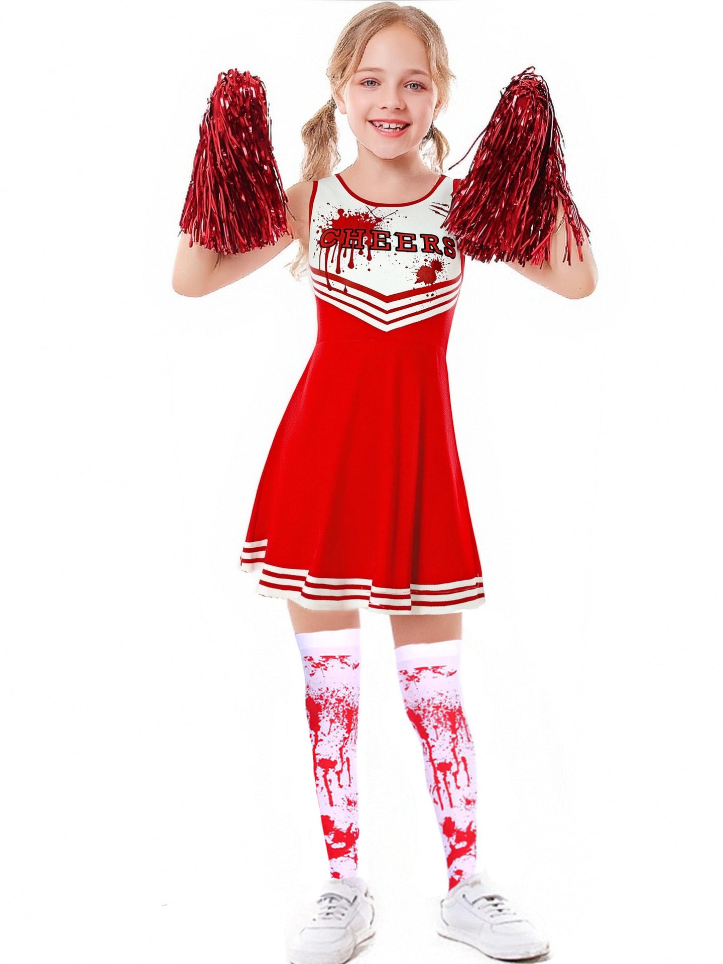 Halloween Party Kostüme Scary Blood Cosplay Kleidung Kinder Mädchen Digitaldruck Cheerleader Childs Kleid Hand Blumen Anzug