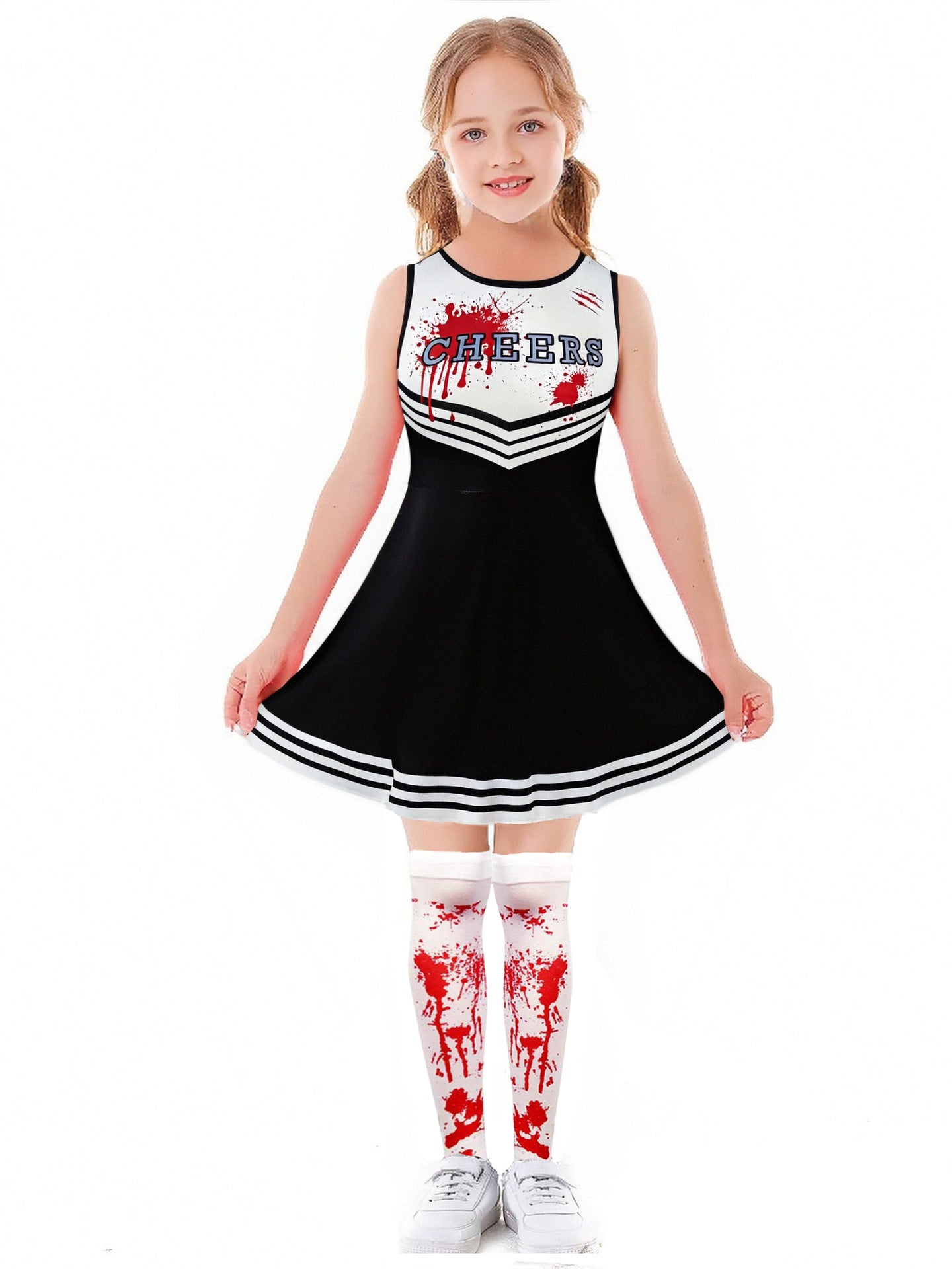 Halloween Party Kostüme Scary Blood Cosplay Kleidung Kinder Mädchen Digitaldruck Cheerleader Childs Kleid Hand Blumen Anzug
