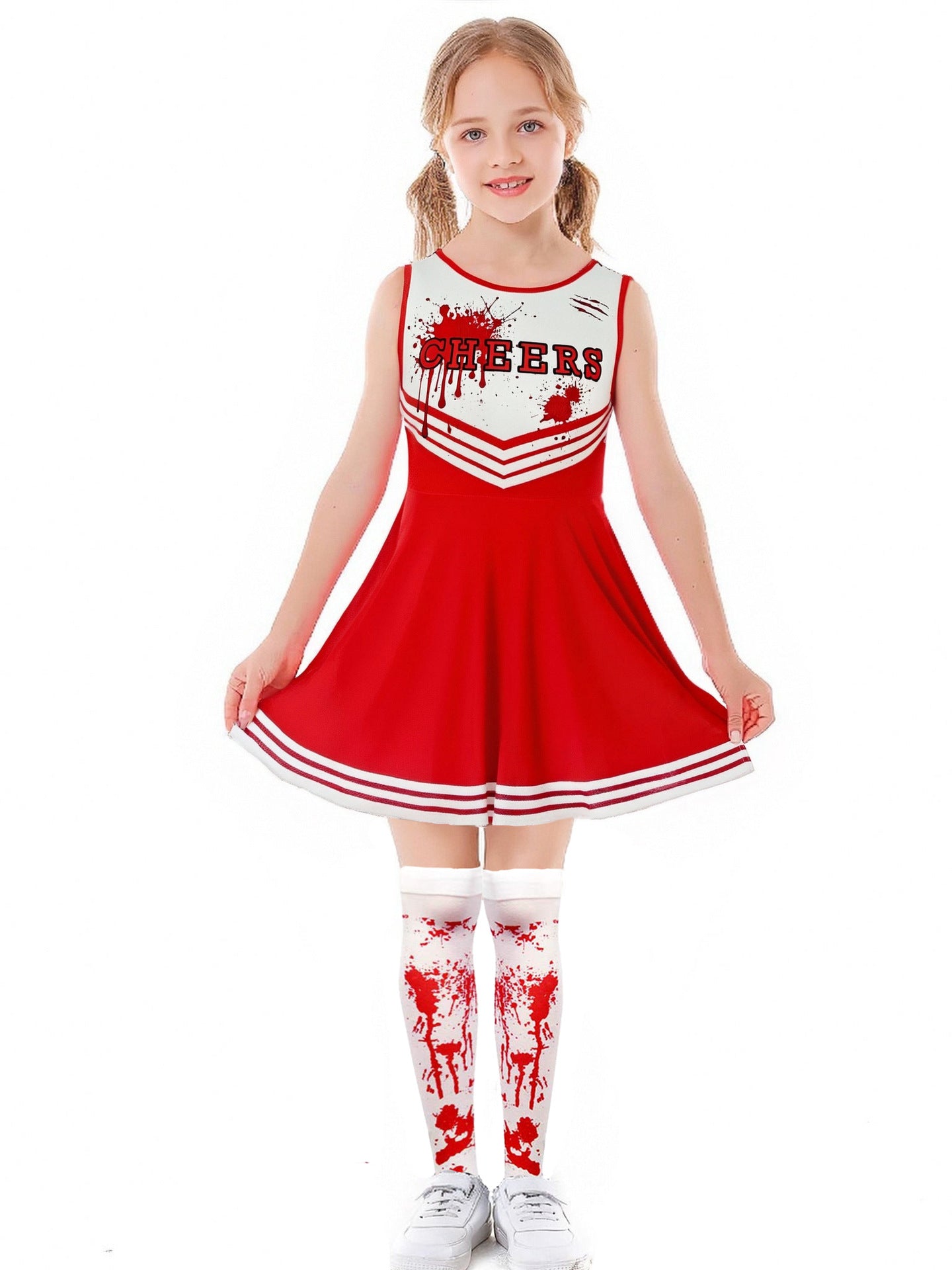 Halloween Party Kostüme Scary Blood Cosplay Kleidung Kinder Mädchen Digitaldruck Cheerleader Childs Kleid Hand Blumen Anzug