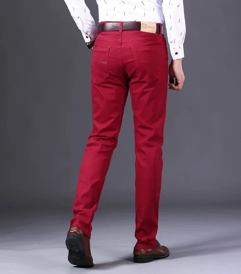 Männer Jeans Reine Weiße Mode Elastische Dünne Jugend Abnehmen Gerade Bein Männliche Hosen Business Casual Mittleren Alters High-End-Hose
