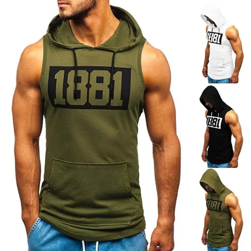 Herren Kapuze Tanktops Fitness studio Workout Training Hoodies ärmellose Bodybuilding Muskel abgeschnitten T-Shirt mit Tasche