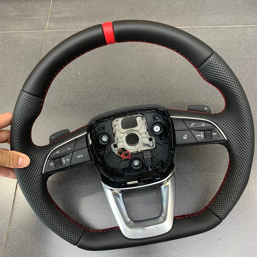 Beheiztes Lederlenkrad für Audi q5 sq5 2019–2025, verbessertes Sport-Lenkrad mit flachem Boden