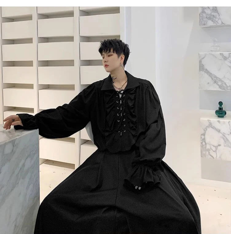 Piratenhemd für Herren, Vintage-Gothic-Renaissance-Stil, Rüschen, Schnürung, mittelalterliches Buccaneer-Blusenoberteil für alle Jahreszeiten