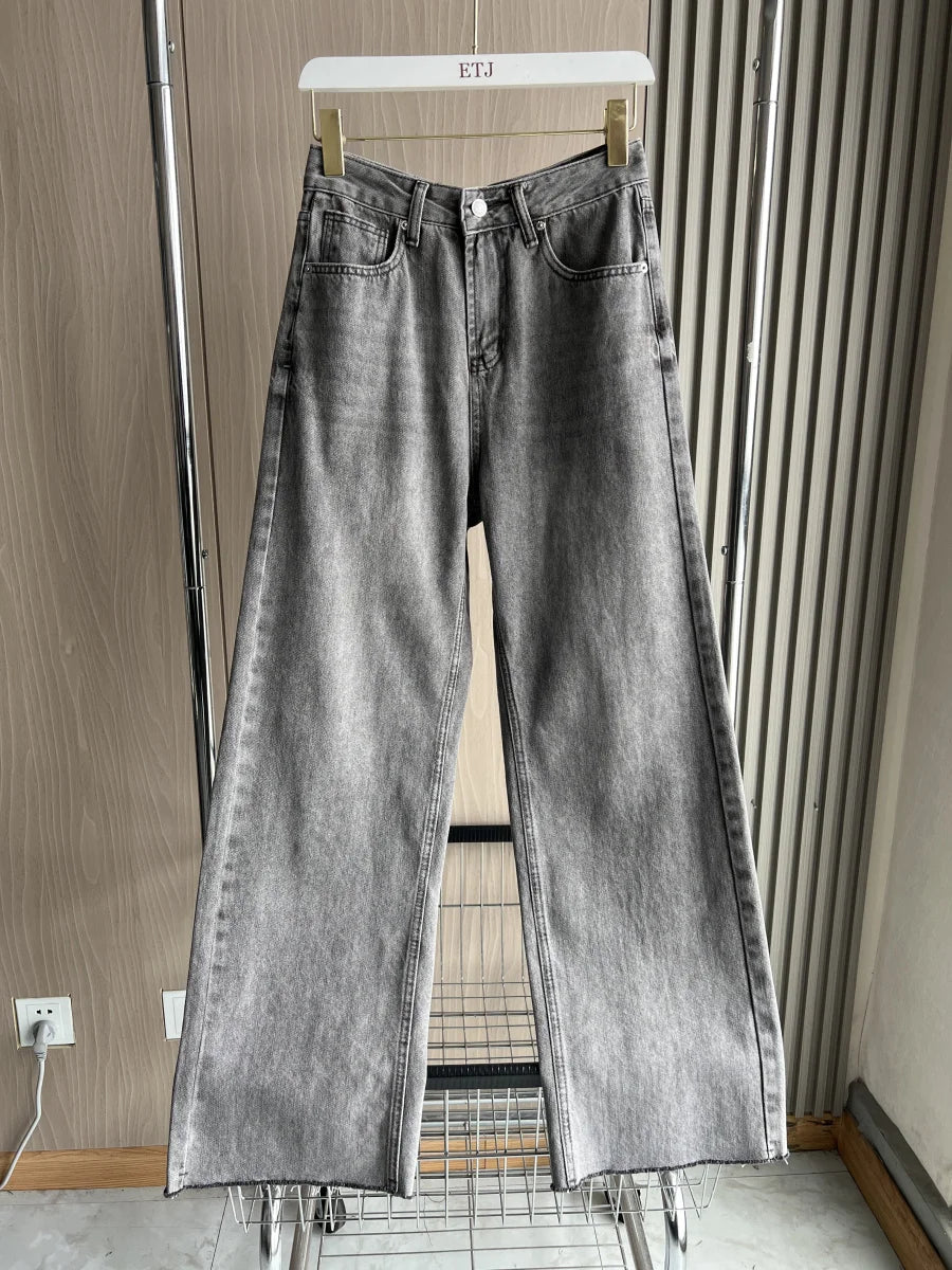 ETJ Damen-Jeans mit weitem Bein und hoher Taille, klassisch, alles mit fünf Taschen, gewaschen, weich, bequem, ultralange Jeans6045022