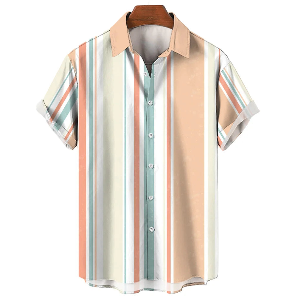 Hawaiihemden, gestreift, modisches Hemd, T-Shirts, Tops, Sommer, lässig, kurzärmelig, Knopfleiste, lockere Herrenbluse, übergroße Herrenbekleidung ﻿