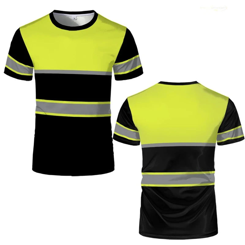 Einfache Streifen Sicherheit Arbeit T Shirts Sommer Casual Kurzarm 3D Gedruckt Rundhals T-shirts Mode Outdoor Übergroßen T-shirts Tops