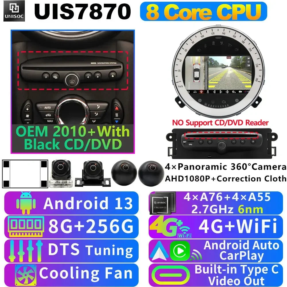 UIS7870 6nm 12G + 256G Android 13 Auto GPS Radio Player Für BMW Mini Cooper R55 R56 R57 R58 R59 R60 2010-2016 CarPlay Video Stereo