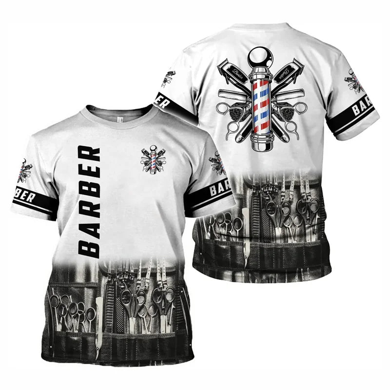Barber Shop T Shirt Für Männer Friseur Grafik T-shirt 3D Gedruckt Kurzen Ärmeln Arbeit Tragen Tops Sommer Übergroßen T-shirts