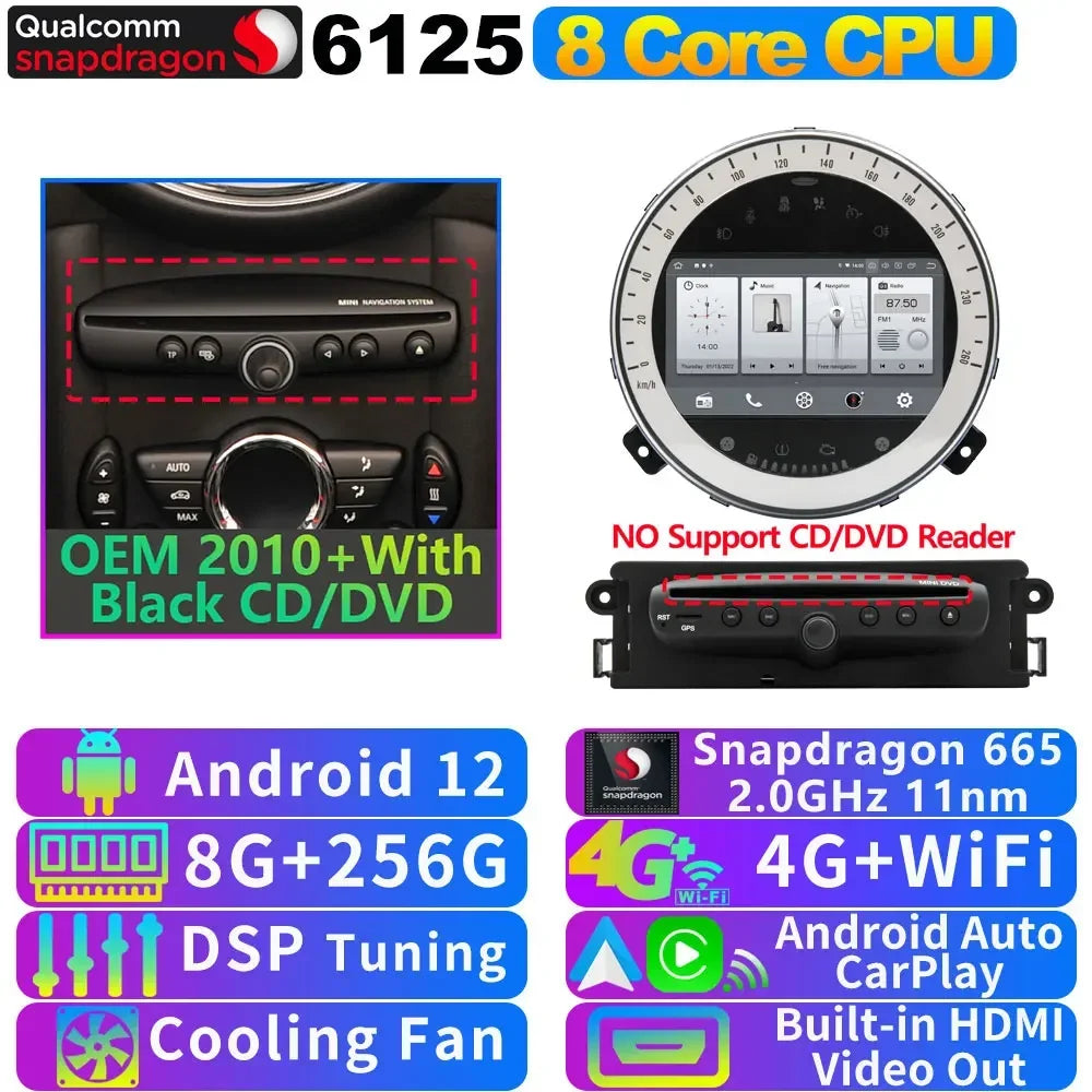 UIS7870 6nm 12G + 256G Android 13 Auto GPS Radio Player Für BMW Mini Cooper R55 R56 R57 R58 R59 R60 2010-2016 CarPlay Video Stereo