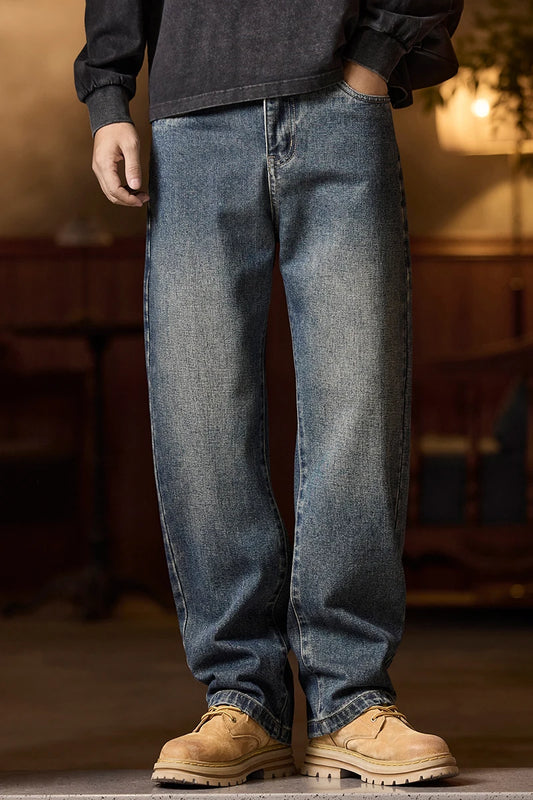 Herren-Jeans mit elastischem Bund, entspannte Passform, blaue Herrenjeans mit elastischem Bund, Reißverschluss und Knopf
