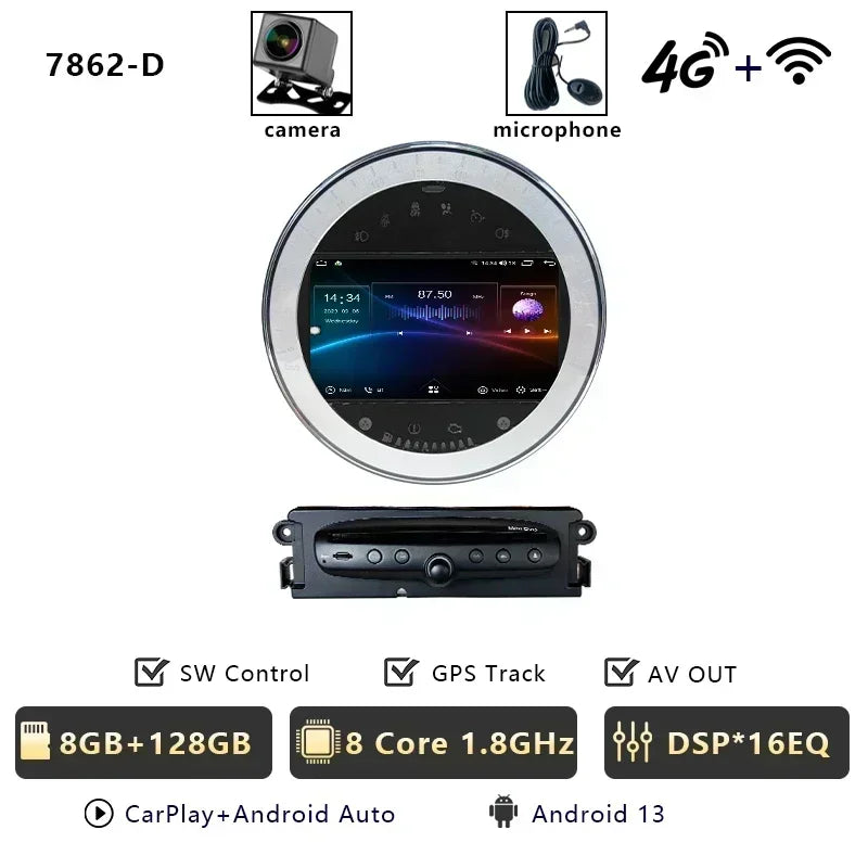CHSTEK Autoradio für BMW Mini Cooper S Clubman R55 Clubvan R56 Cabrio R57 Coupe R58 R59 Multimedia Bluetooth Android Player GPS