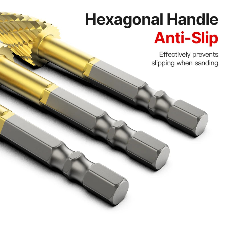 LIDIAO Titanbeschichtung, Rotationsgrate, Rotationsfeile, Sechskantschaft, Schleifwerkzeuge, Gravur, Schleifen, Polieren, Bit für Metall, Holz