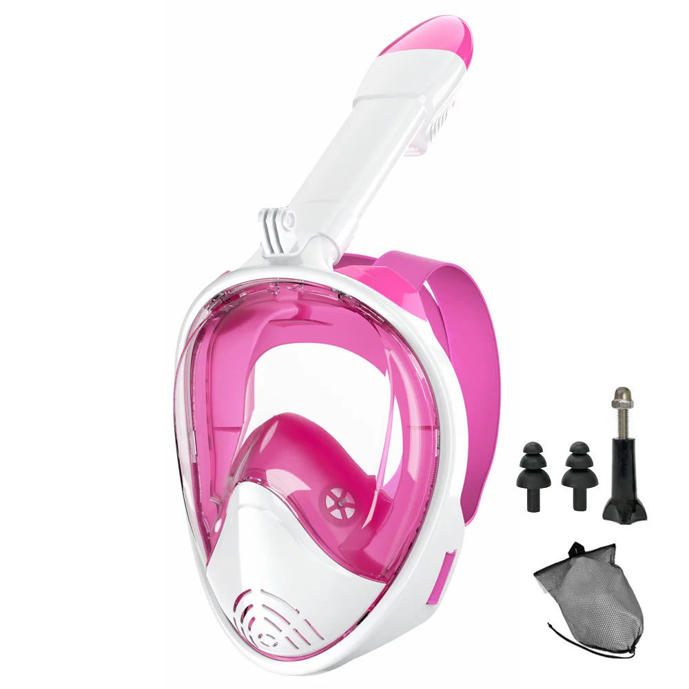 Vollgesichts-Schnorchelmaske, Silikon-Tauchmaske, voll trocken, Panorama, mit Kamerahalter, großer Rahmen, Schwimmbrillen-Set für Erwachsene
