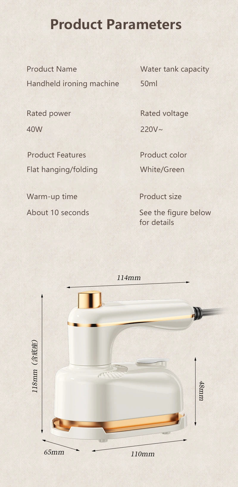 Xiaomi faltbarer Hand-Kleidungsdampfer, auslaufsicher, Dual-Trocken-/Nassdampf, 10 Sekunden, schneller Faltenentferner, Mini-Bügeleisen für Reisen und Zuhause