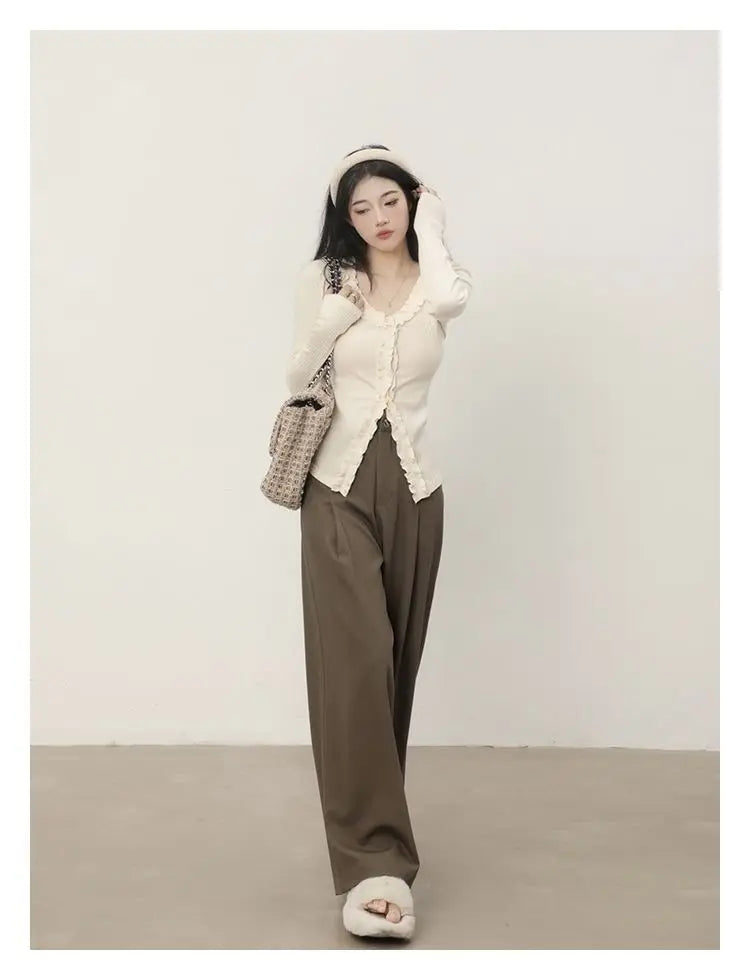 Dünne Hemden Frauen Langarm Frühling Elegante Büro Dame Vintage Rüschen Ziemlich Design Chic Gemütliche Tops Temperament Einfache Beliebt