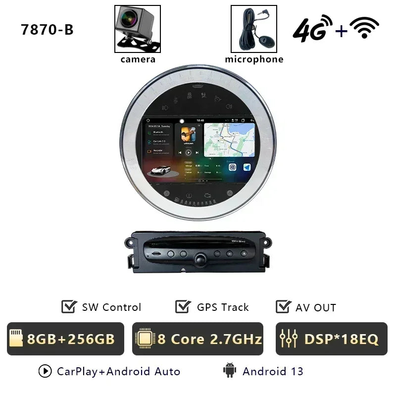 CHSTEK Autoradio für BMW Mini Cooper S Clubman R55 Clubvan R56 Cabrio R57 Coupe R58 R59 Multimedia Bluetooth Android Player GPS