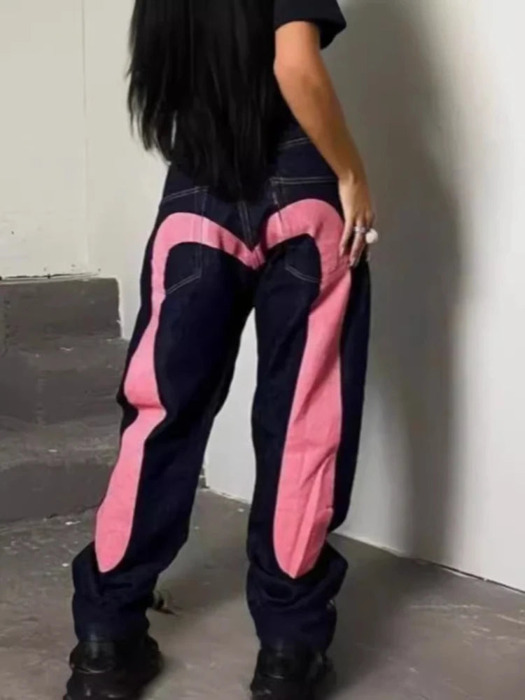 Europäische und amerikanische Hip-Hop-Jeans für Männer und Frauen, die vier Jahreszeiten bedruckt, trendige Hosen Gothic Y2K High Street Frühling und Sommer