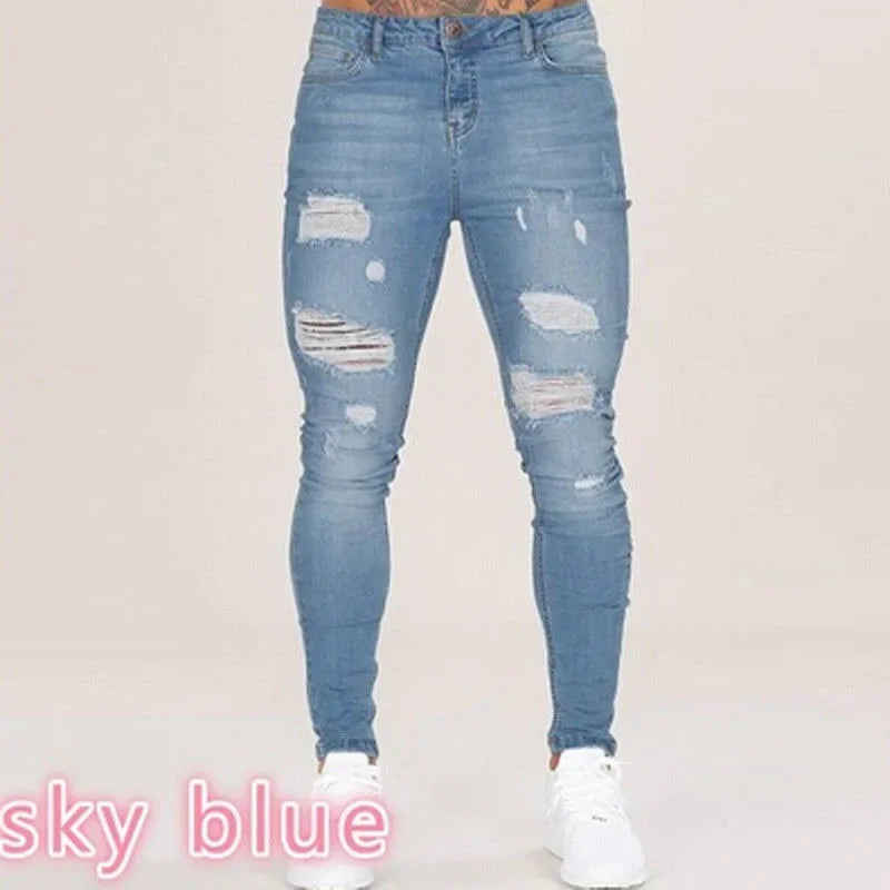 Zerrissene Jeans Männer Stretch Skinny Grey Blue schwarz Hip Hop Jeans hose Streetwear Casual Slim Fit Jeans für Männer Jogging Jeans