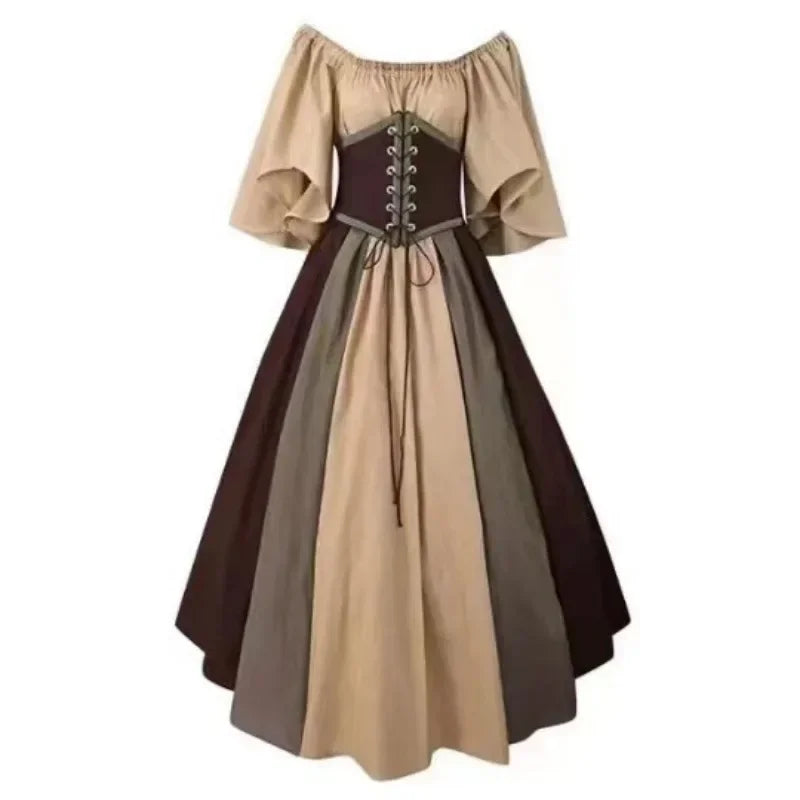 Halloween-Kostüme für Damen, mittelalterlich, Retro, Kontrastfarbe, schmales Swing-Kleid, Ein-Wort-Schulterkleid, Love Live Cosplay