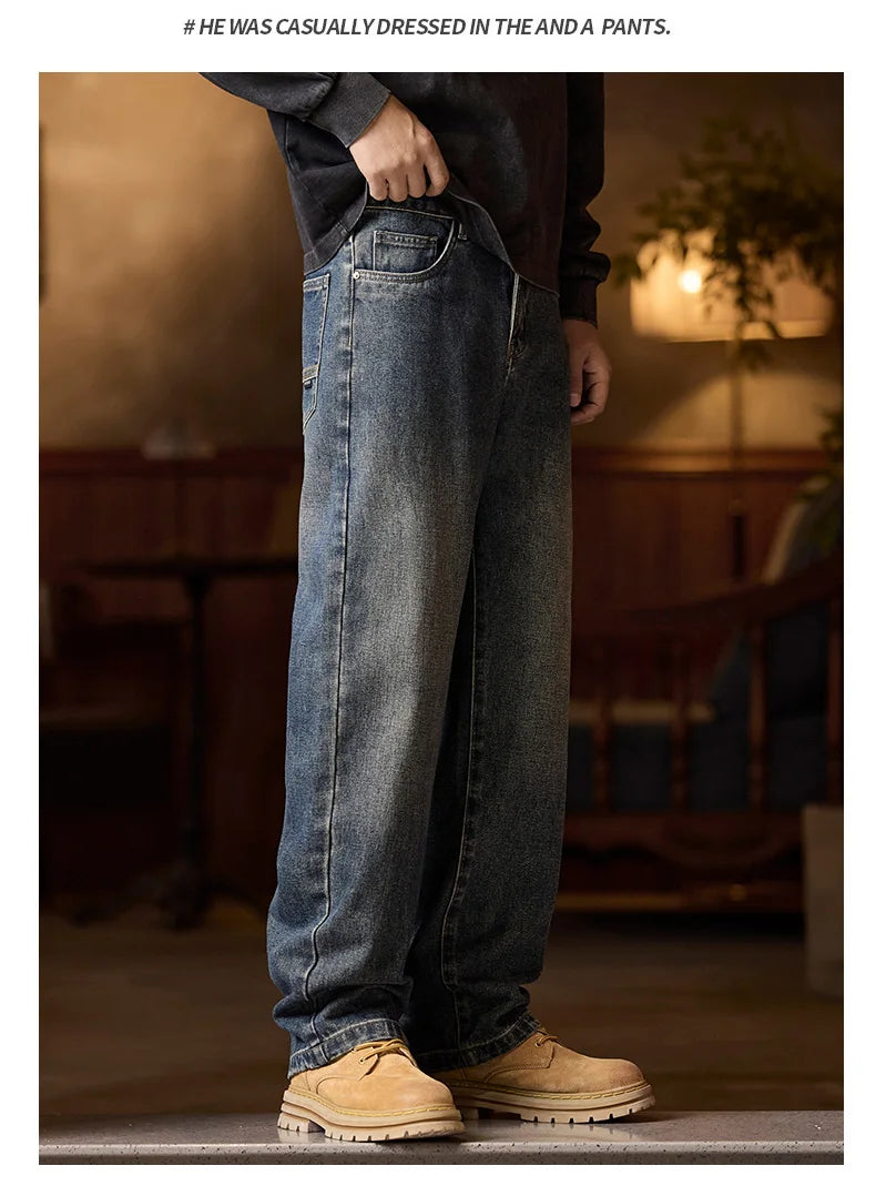 Herren-Jeans mit elastischem Bund, entspannte Passform, blaue Herrenjeans mit elastischem Bund, Reißverschluss und Knopf