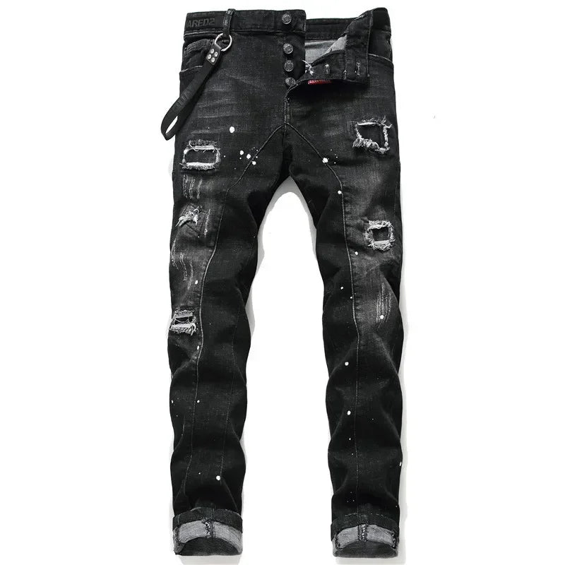 Jeans Männer Lange Bleistift Hosen Denim Hose Hohe Taille Slim Fit Einfache Zipper Splice Casual Regelmäßige Herbst Winter Gerade Hosen