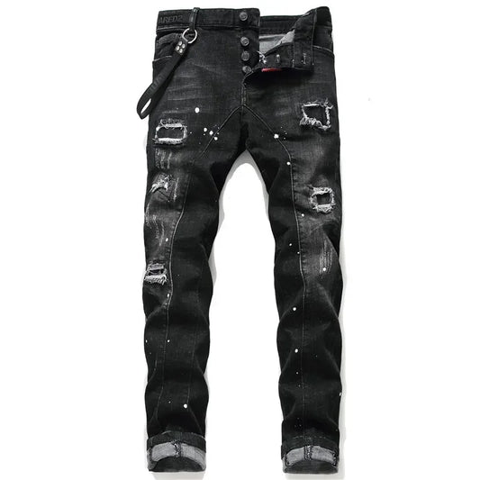 Jeans Männer Lange Bleistift Hosen Denim Hose Hohe Taille Slim Fit Einfache Zipper Splice Casual Regelmäßige Herbst Winter Gerade Hosen