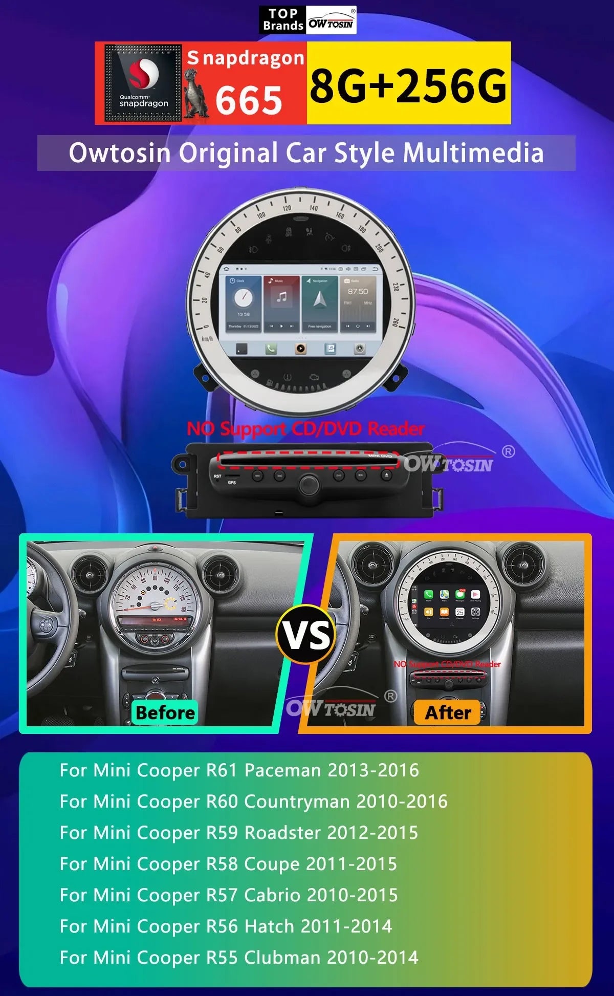 UIS7870 6nm 12G + 256G Android 13 Auto GPS Radio Player Für BMW Mini Cooper R55 R56 R57 R58 R59 R60 2010-2016 CarPlay Video Stereo