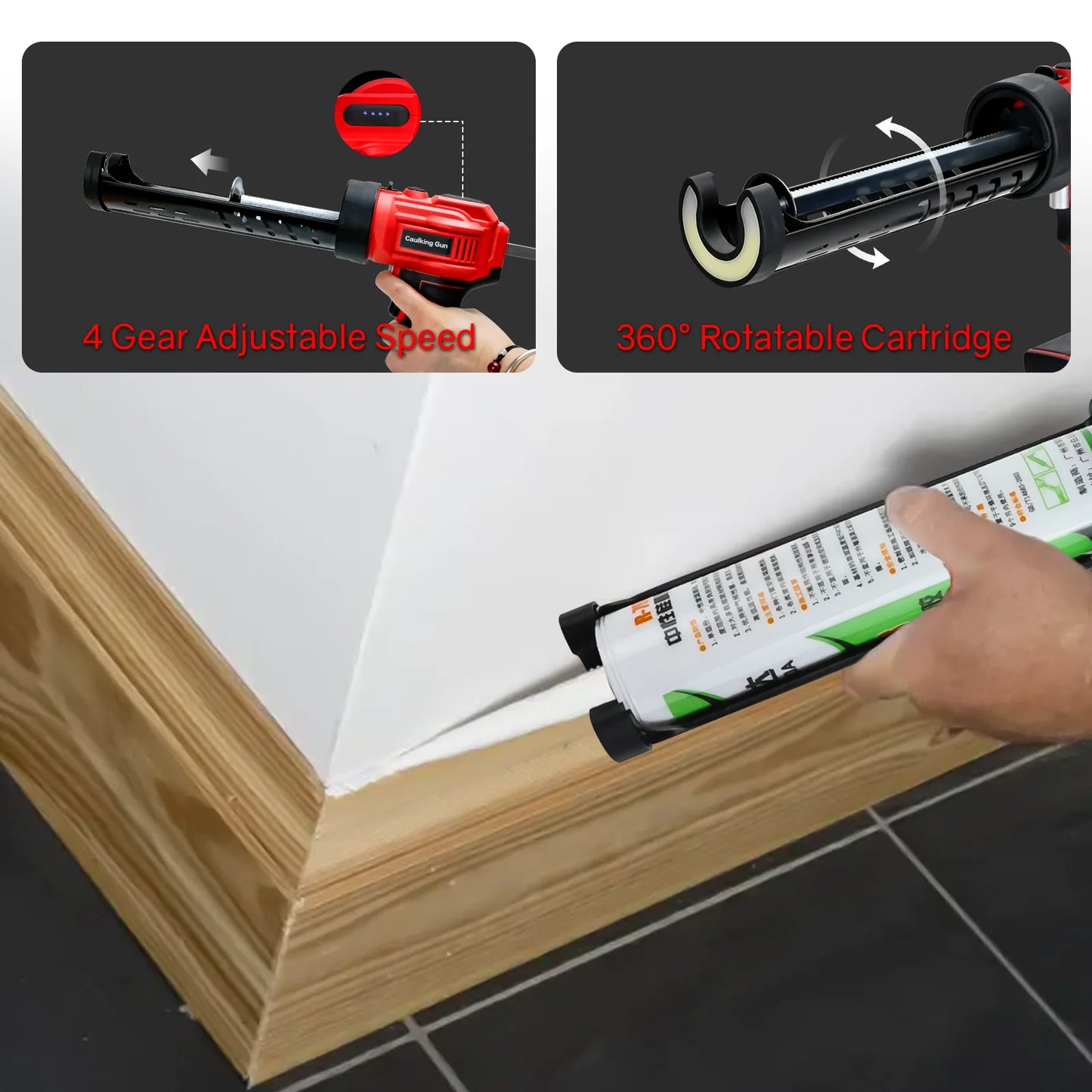 Akku-Kartuschenpistole, 10 Unzen/300 ml, elektrische Silikonpistole, 4 einstellbare Geschwindigkeiten mit LED-Licht für Milwaukee 18 V Akku (keine Batterie)