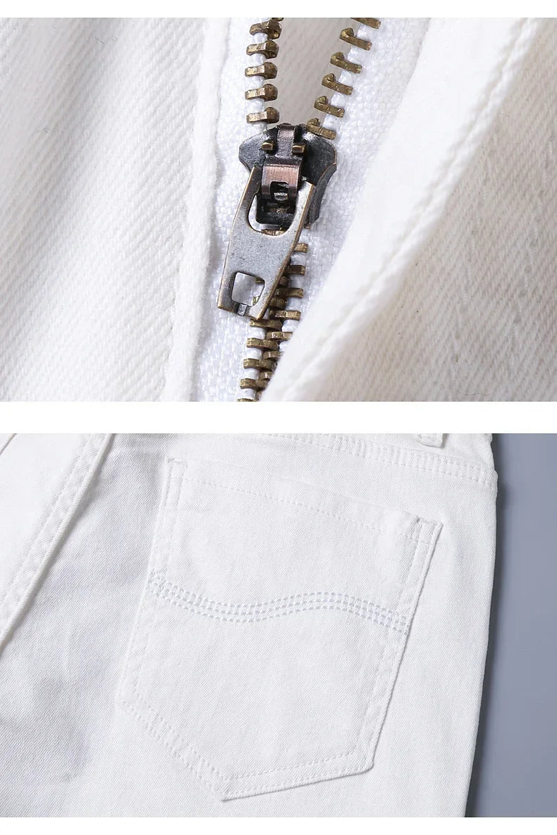 Männer Jeans Reine Weiße Mode Elastische Dünne Jugend Abnehmen Gerade Bein Männliche Hosen Business Casual Mittleren Alters High-End-Hose