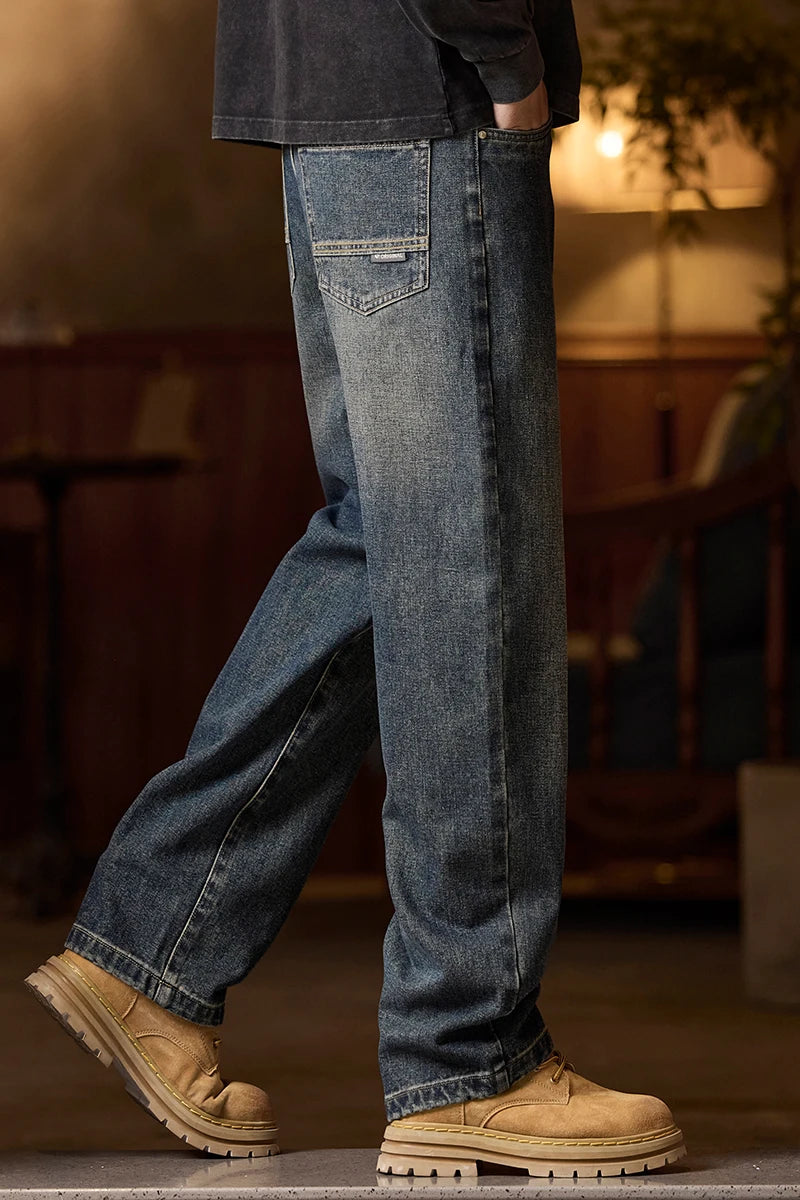 Herren-Jeans mit elastischem Bund, entspannte Passform, blaue Herrenjeans mit elastischem Bund, Reißverschluss und Knopf