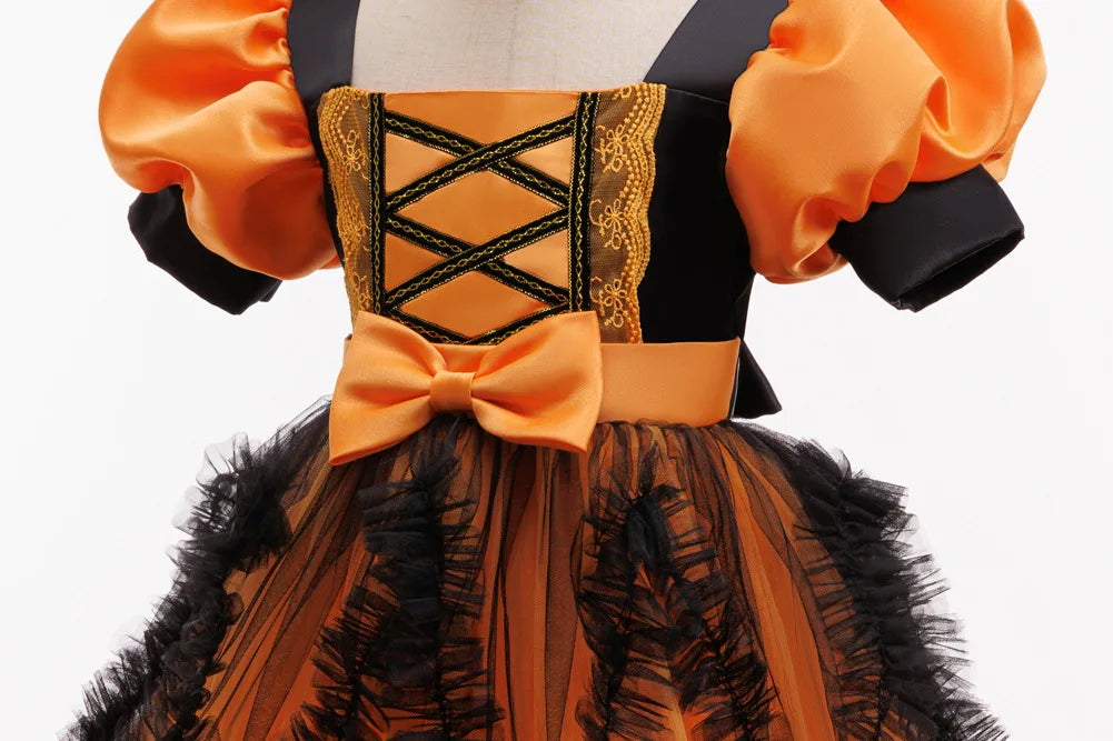 Halloween-Kostüm für Mädchen, Cosplay, Performance, Kinderkleid, orangefarbenes Kleid + Kürbis, komplettes Set an Kostümen für besondere Anlässe