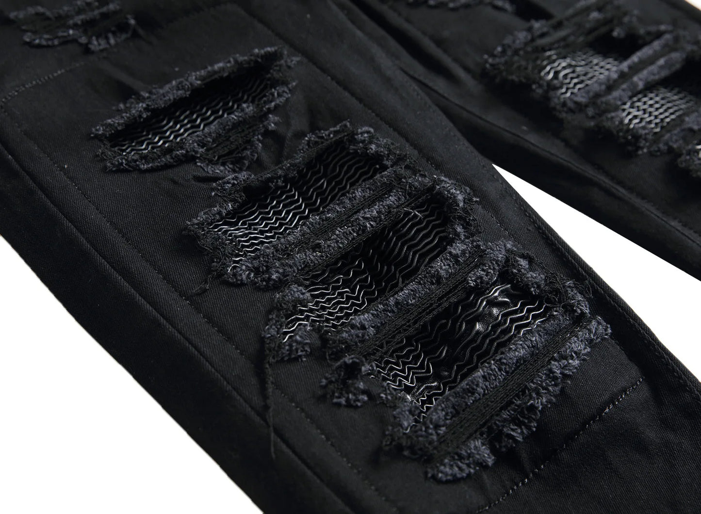 Jeans für Männer High Street mit Löchern und schwarzen Spitzen Slim Fit Jeans und Herren hosen