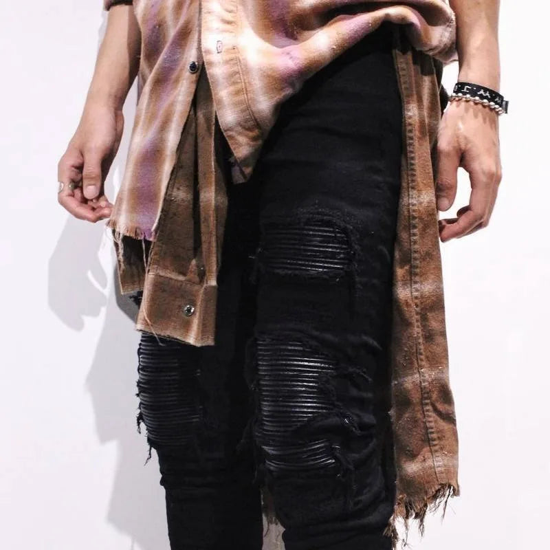 Jeans für Männer High Street mit Löchern und schwarzen Spitzen Slim Fit Jeans und Herren hosen