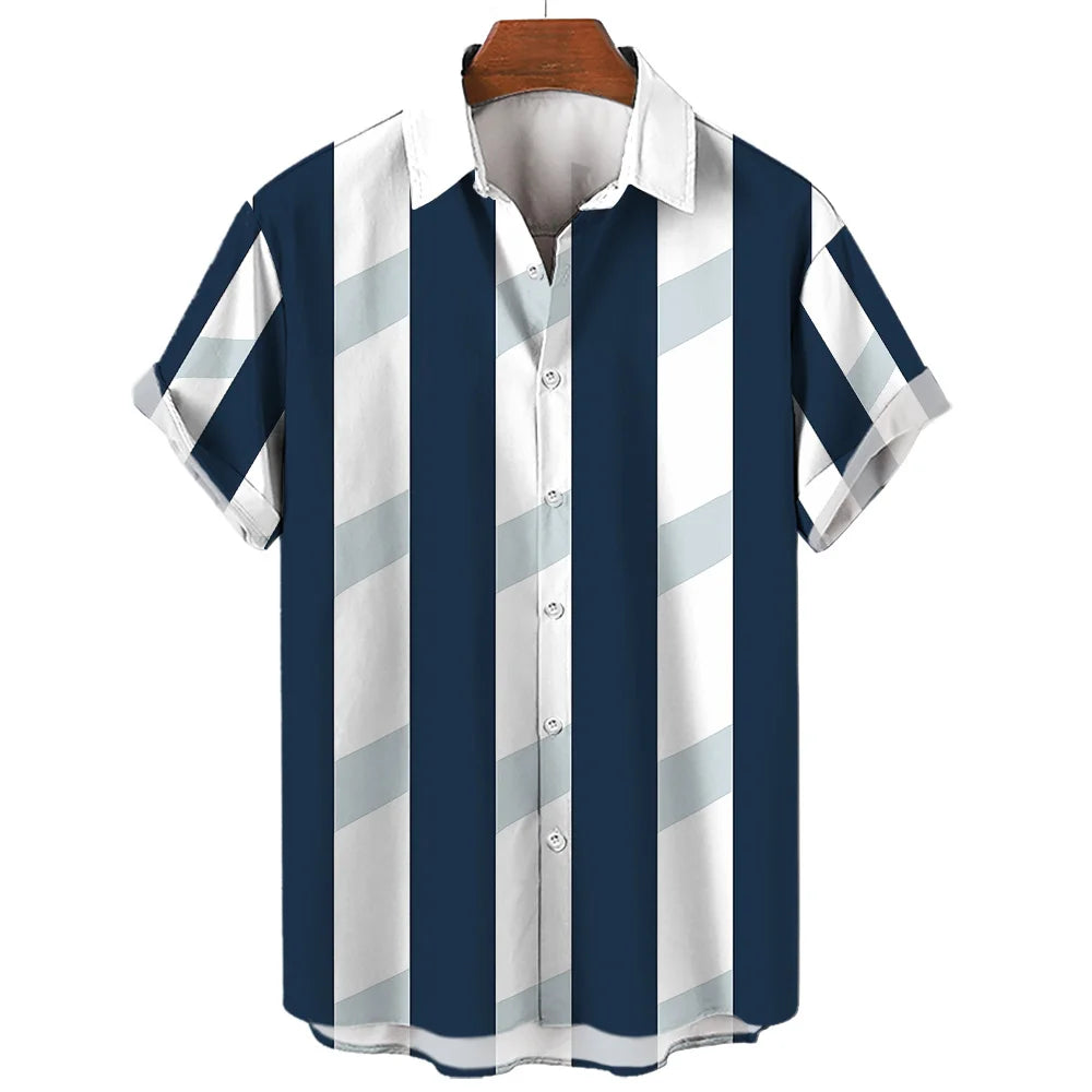 Hawaiihemden, gestreift, modisches Hemd, T-Shirts, Tops, Sommer, lässig, kurzärmelig, Knopfleiste, lockere Herrenbluse, übergroße Herrenbekleidung ﻿
